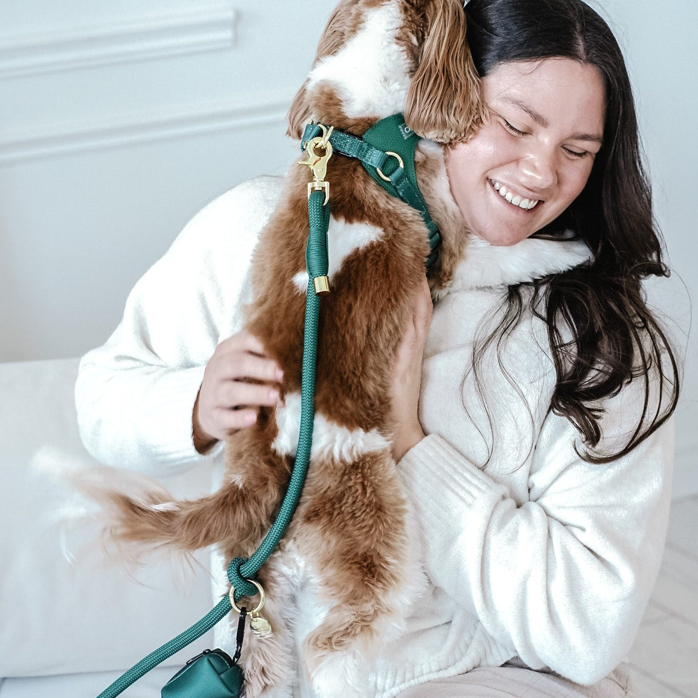 Cavology Easy O dog walking bundle with harness rope leash and waste bag dispenser in forest green