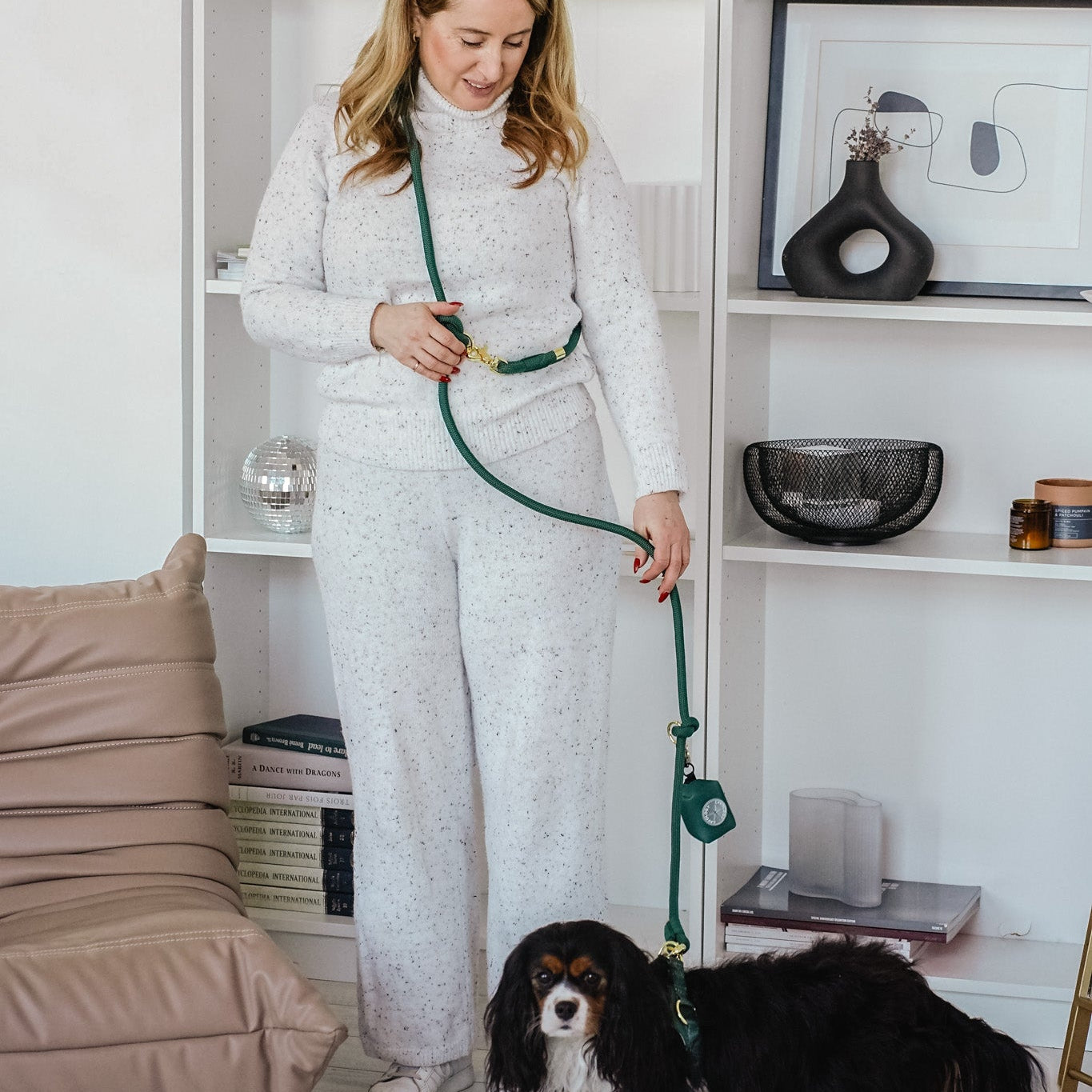 Cavology Easy O dog walking bundle with harness hands free rope leash and waste bag dispenser in forest green