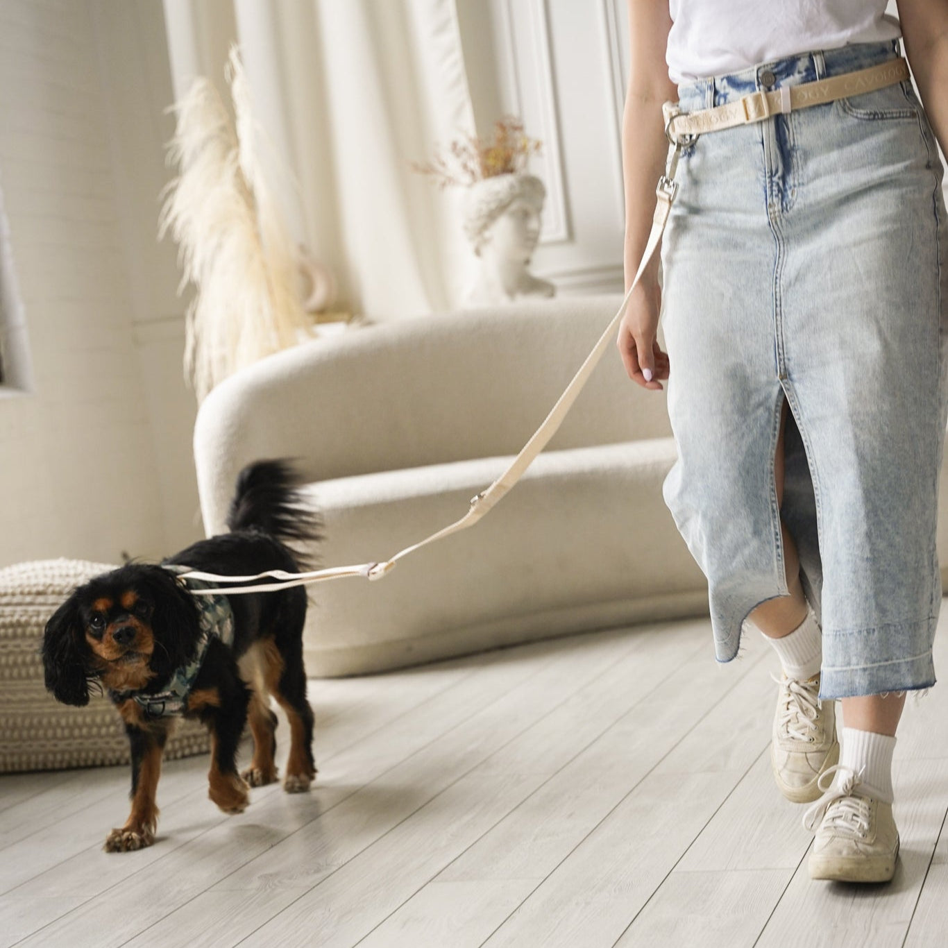 4-in-1 Hands-Free Dog Leash CREAM | Convertible Waist & Crossbody Walking Leash for Dog Parents
