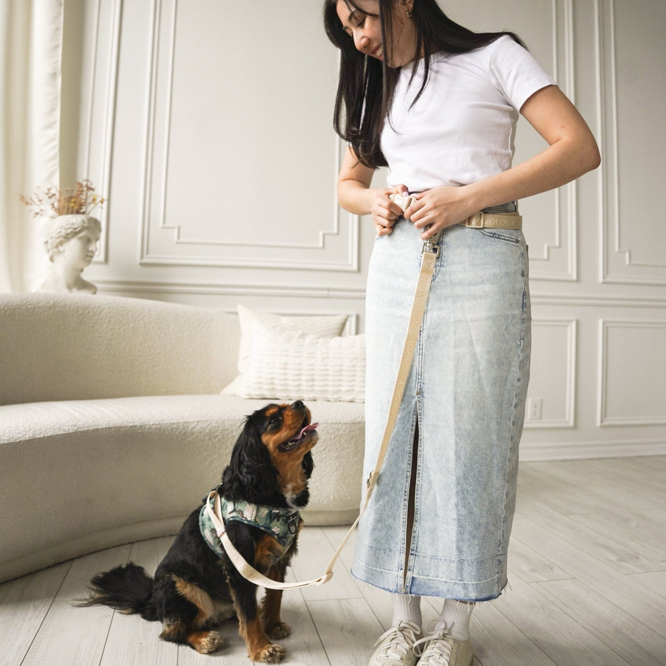 4-in-1 Hands-Free Dog Leash CREAM | Convertible Waist & Crossbody Walking Leash for Dog Parents
