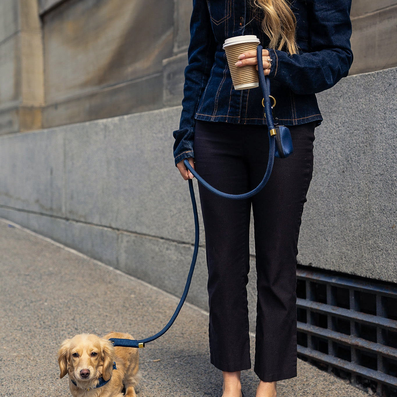 BRAIDED ROPE LEASH - Denim Blue