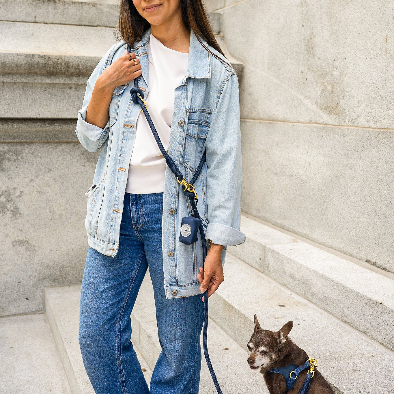 Hands Free Braided Rope Leash - Denim Blue