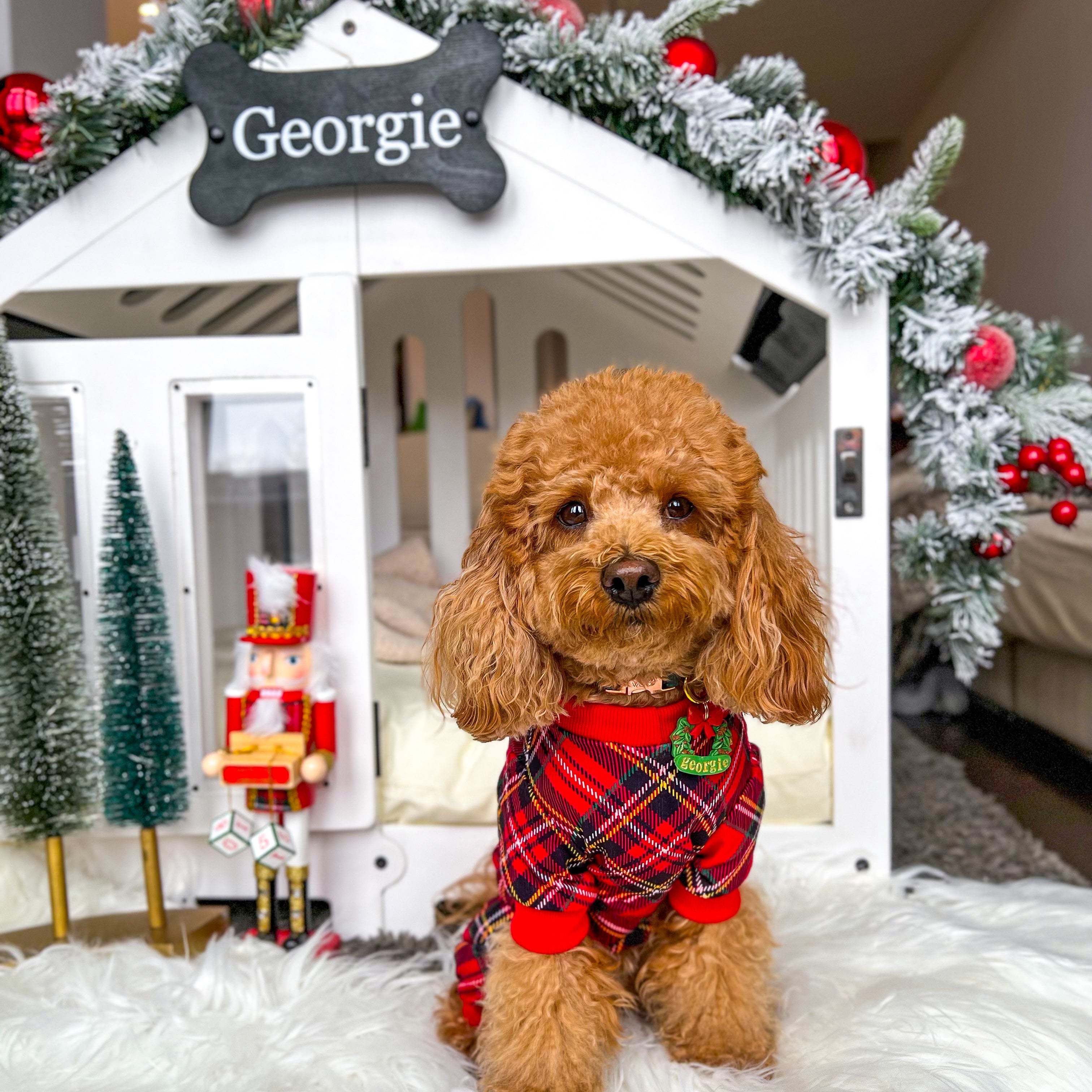 DOG PYJAMAS - Red Plaid Tartan Winter Wonderland