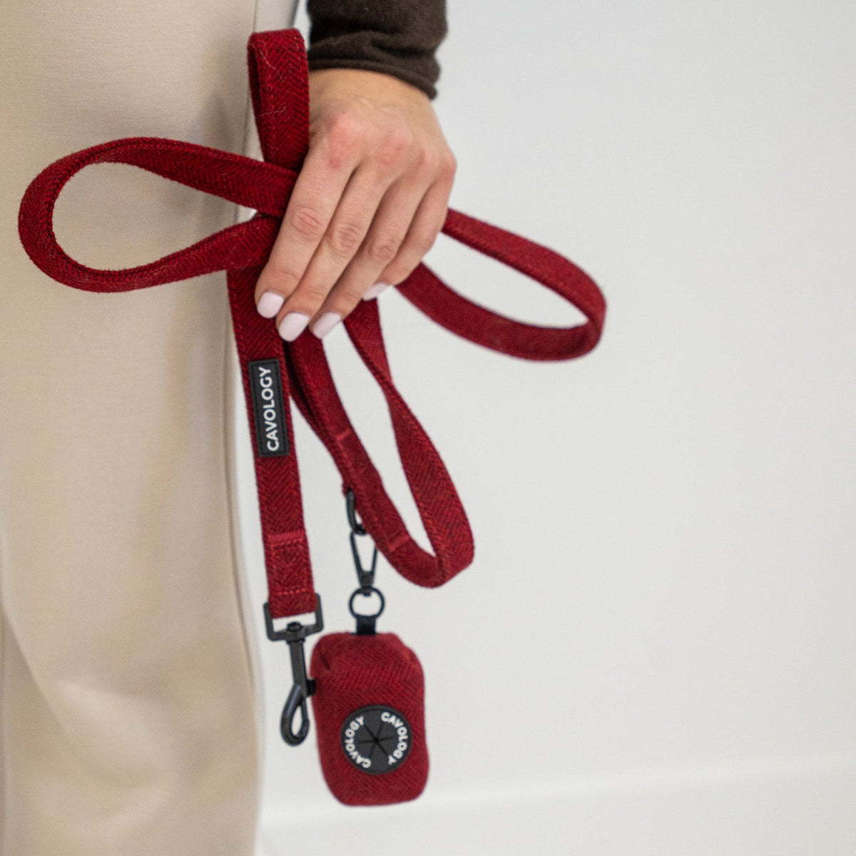 Cranberry Herringbone Dog Leash