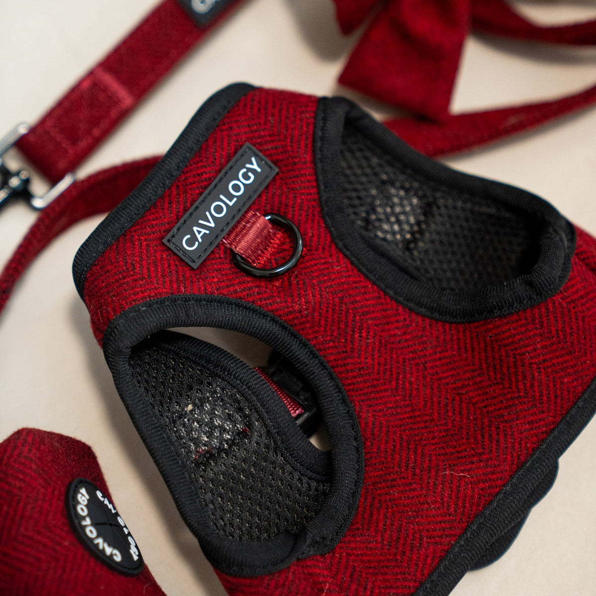 Cranberry Herringbone Vest Step In Dog Harness