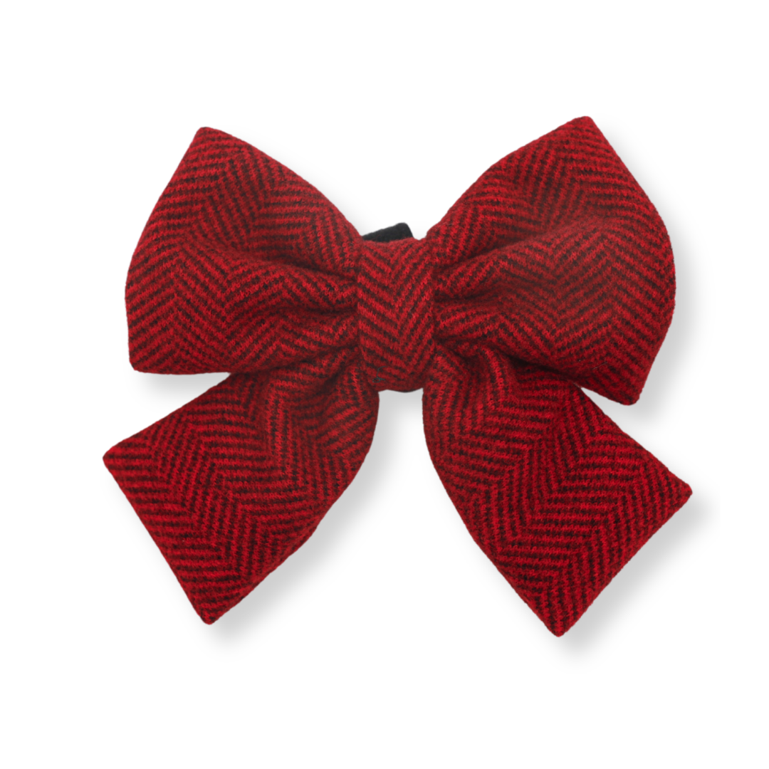 Cranberry Herringbone Dog Bow Tie