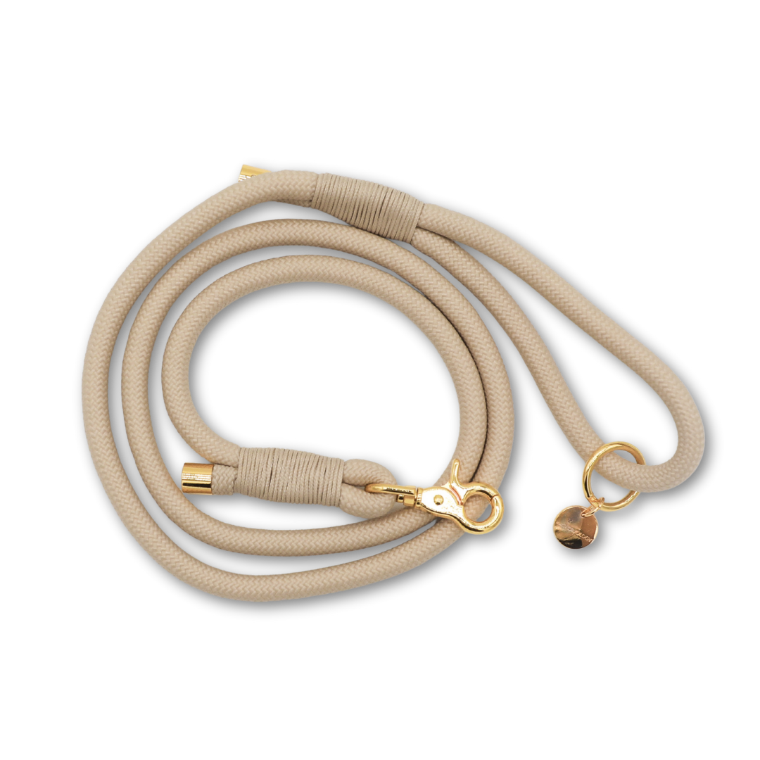 Cavology braided rope leash in vanilla cream with gold hardware
