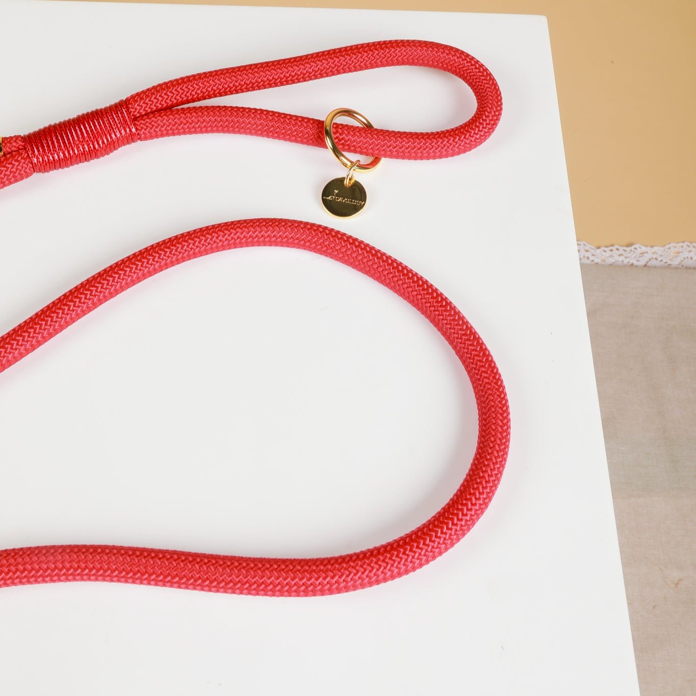 BRAIDED ROPE LEASH - CHERRY RED