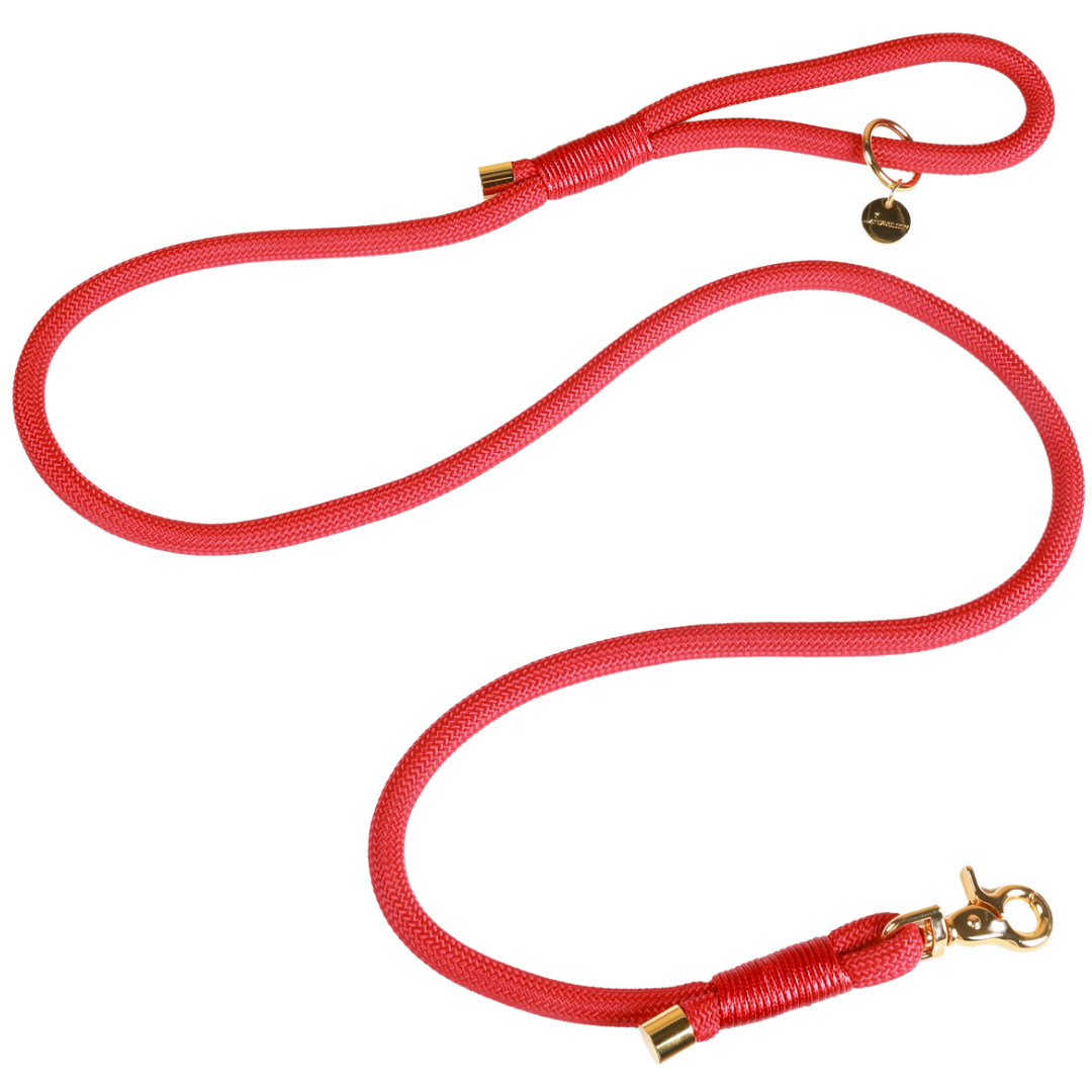 BRAIDED ROPE LEASH - CHERRY RED