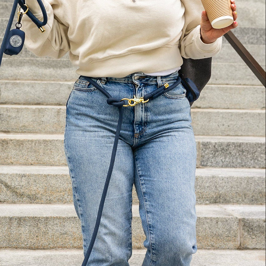 Hands Free Braided Rope Leash - Denim Blue