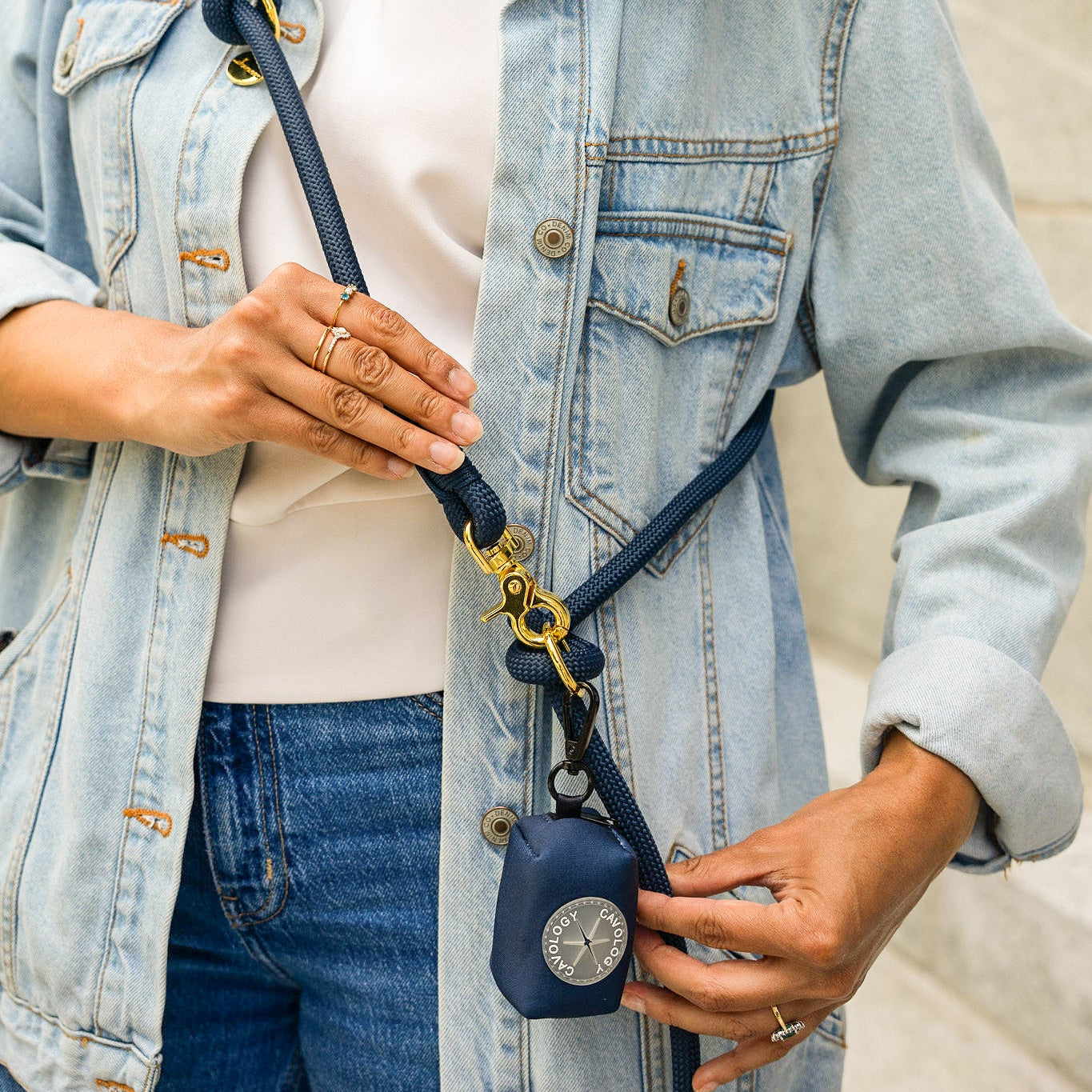 Hands Free Braided Rope Leash - Denim Blue