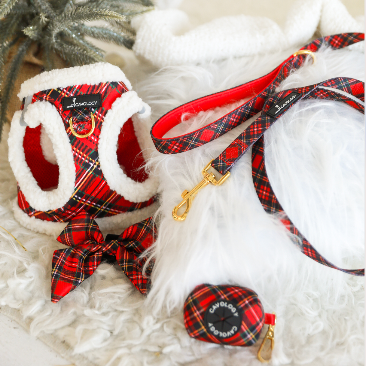 WASTE BAG DISPENSER - Red Tartan Plaid Winter Wonderland