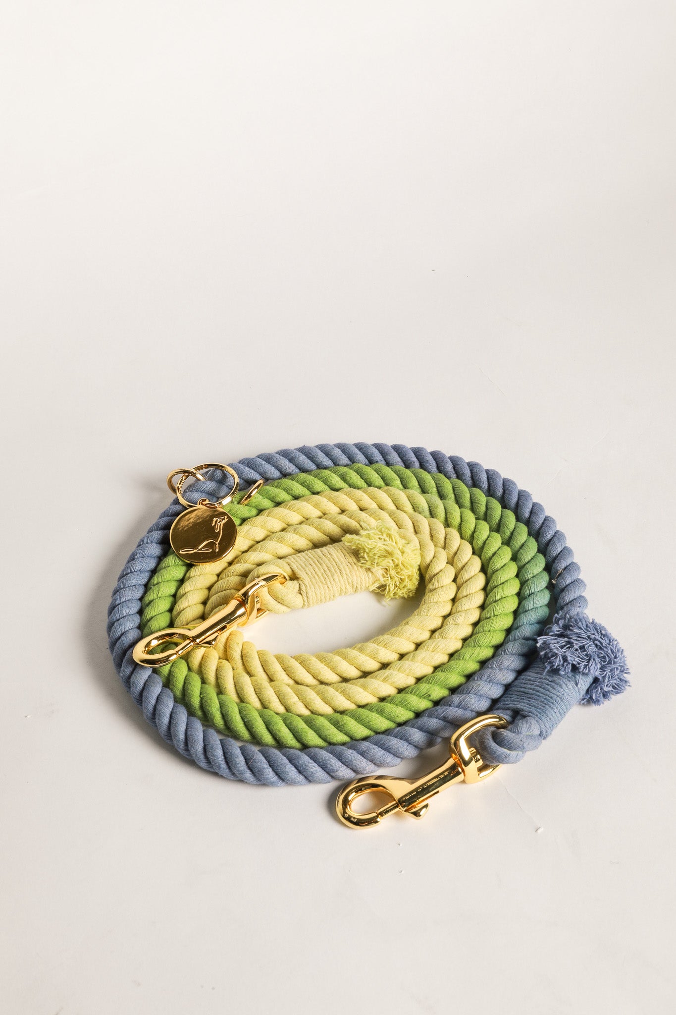 DOG LEASH HANDS FREE COTTON ROPE - Ombré Blue Green Yellow