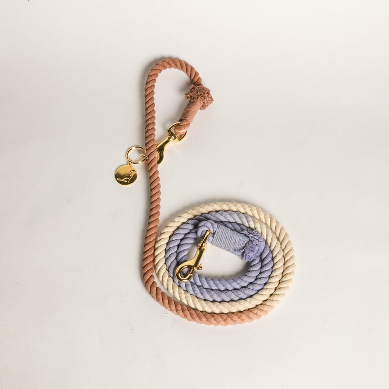 DOG LEASH HANDS FREE COTTON ROPE - Ombré Tan White Blue
