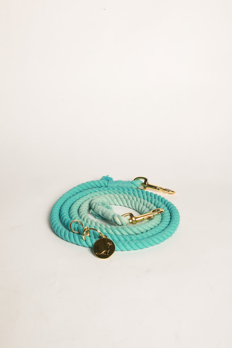 DOG LEASH HANDS FREE COTTON ROPE - Ombré Blue Teal Turquoise