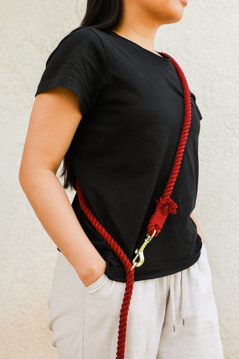 DOG ROPE LEASH HANDS FREE - Red Crimson