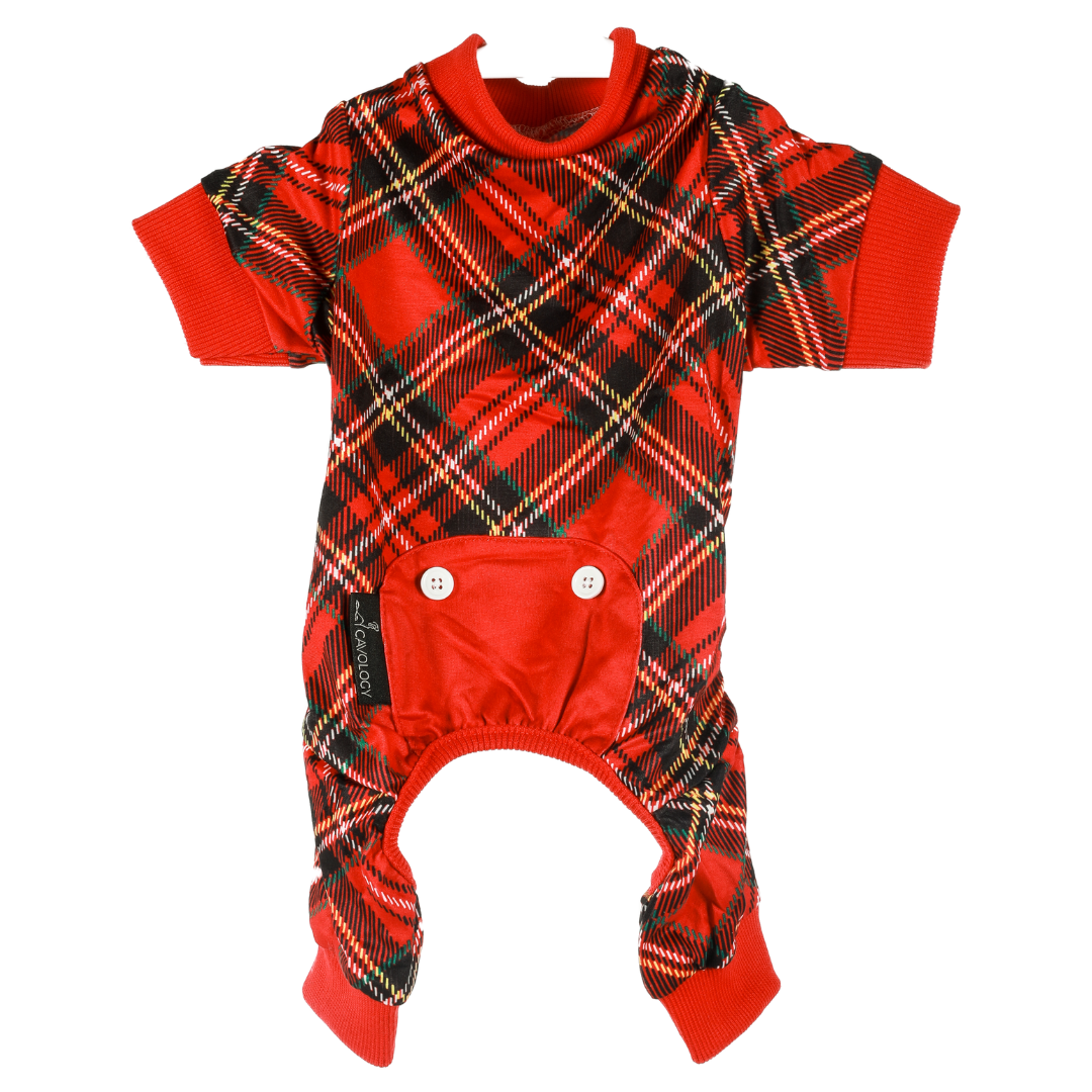 DOG PYJAMAS - Red Plaid Tartan Winter Wonderland