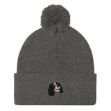 POM POM BEANIE - Embroided Tricolor