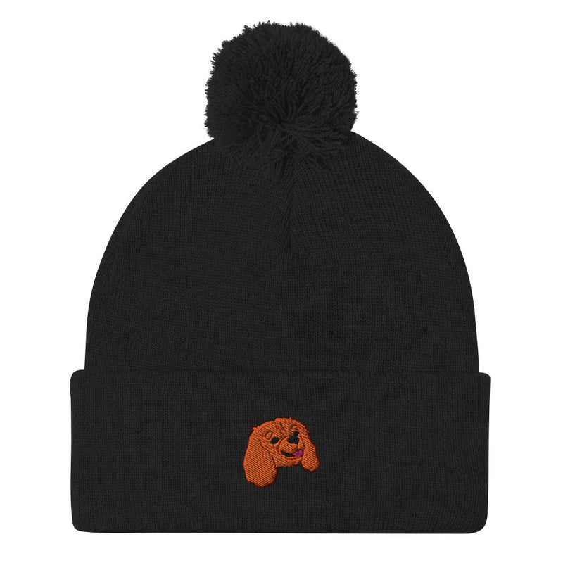 POM POM BEANIE - Embroided Ruby